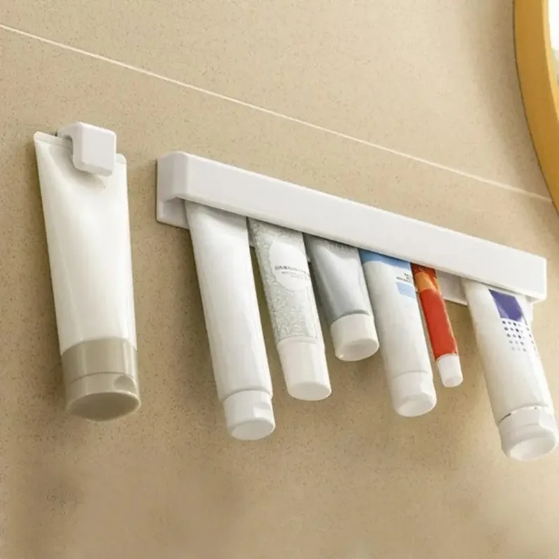 Toothpaste Holder Toothpaste Holder Facial Cleanser Punch-free Home Bathroom  Toothbrush Holder Wall Clamp Storage image 4