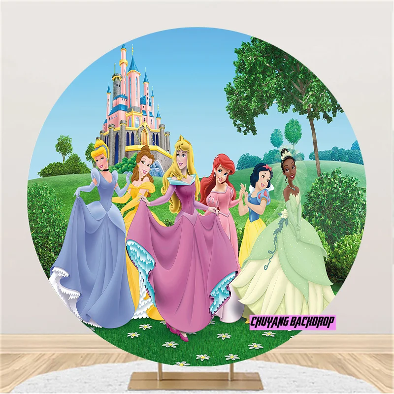 Castle Palace Disney Princess Backdrop Baby Shower Kids Girls Birthday Baby Shower Party Decorations Round Fabric Background