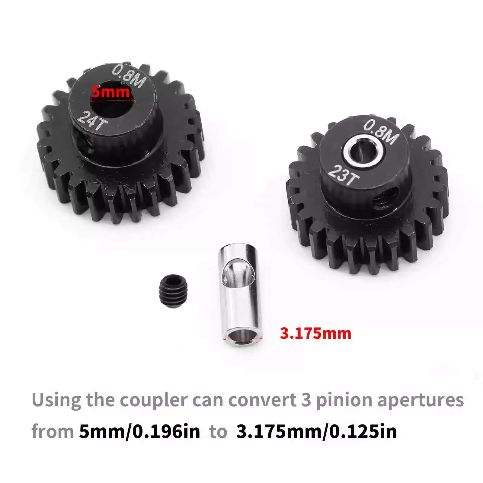 Weiyi5pcs Hardened Steel M0.8 32p 3.175mm 10t 11t 13t 15t 17t 18t 20t 22t 24t Metal Pinion Gear Motor Gear For 1/10 Rc Model Car
