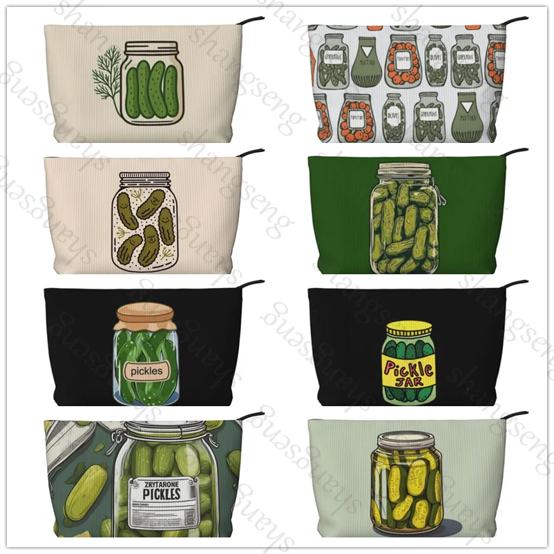 

Cosmetic bag toiletry storage bag ladies box, corduroy cosmetic bag, travel zipper storage bags Pickle Pattern