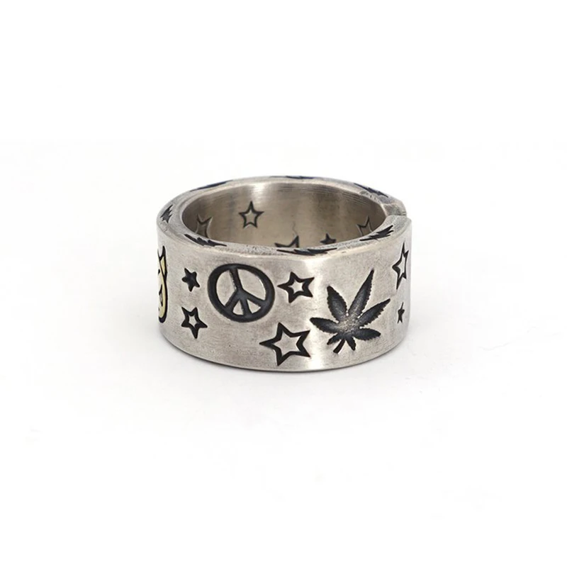 Bagues rétro en argent pour hommes et femmes, bijoux de documents, bague à motif de démon étoile en polaire mignonne, cadeaux de carillon réglables