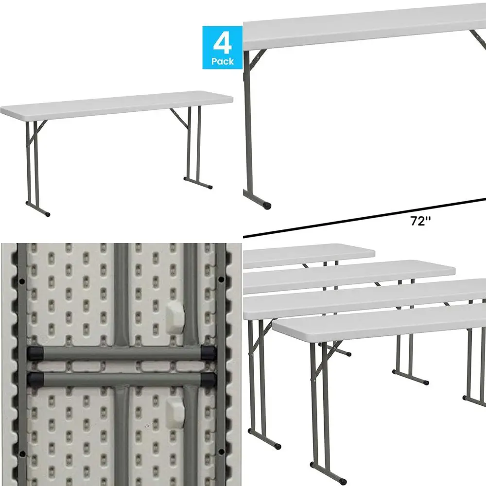 طاولة تدريب بلاستيكية قابلة للطي بطول 6 أقدام من الجرانيت الأبيض من Elon4Pack #1