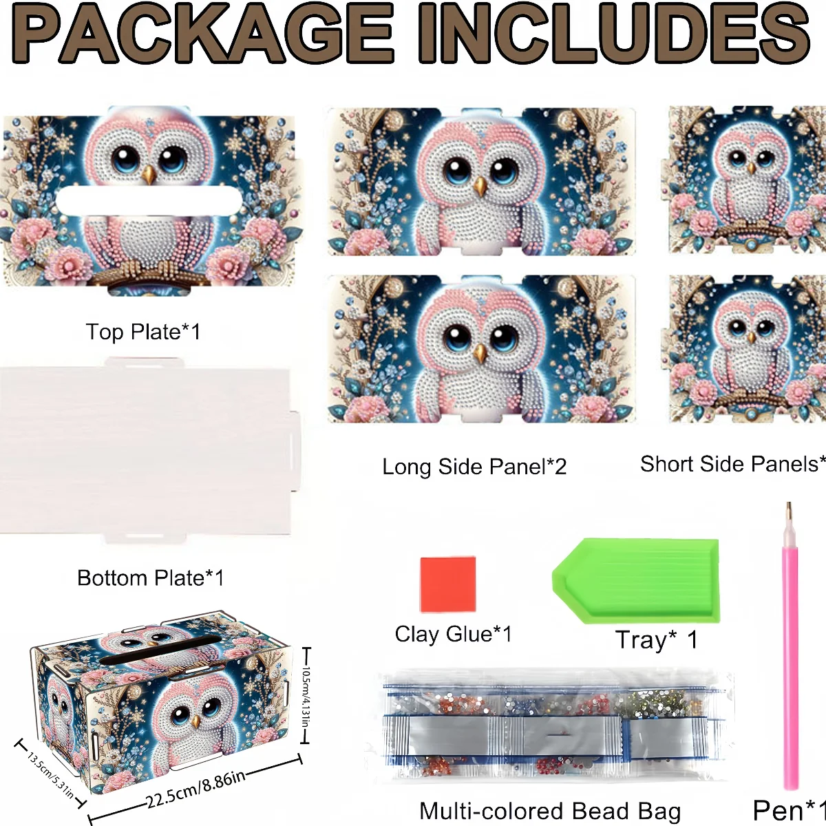 1 Piece Diamond Painting set, tissue box, animal Pattern, wooden Material, reusable, for Personal use or as a gift