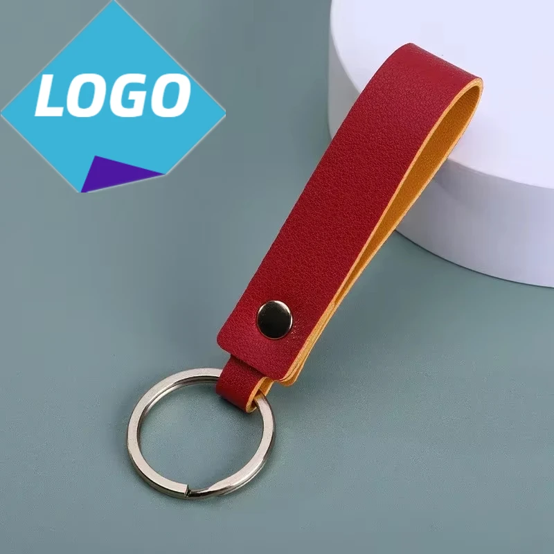 

Double Colors Laser Engrave Leather Keychain Custom Logo Keyring Personalize Company Name Hotel Number Key Chain Holder Gift