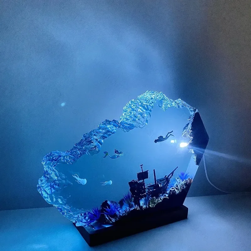 Resin Epoxy Night Light Little Mermaid Decor Lamp Unique Handmade Gift for Home Table Decoration
