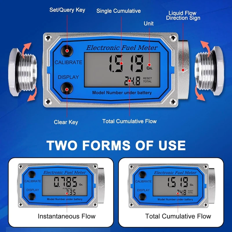 Flow Meter Digital LCD Display, NPT Counter Waterproof Oil Flow Meter, Between GAL , QTS, PTS, L And M³ Units