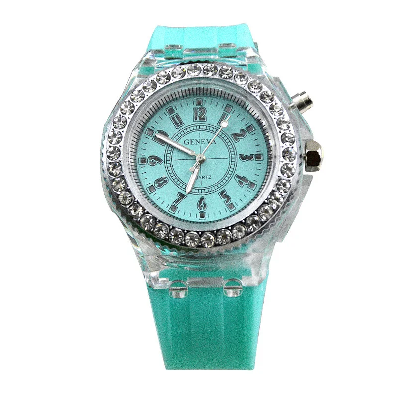 Luminous Quartz Watch for Women Personality Rhinestone Led Fashion Geneva Male and Female Students Couple Jelly Wrist Watches