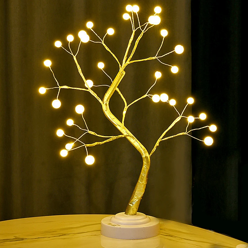 36 LED Ball Table Lamp Switch Christmas Tree Fairy Light Night Lights Home DIY Party Wedding Bedroom Christmas Decoration Gift
