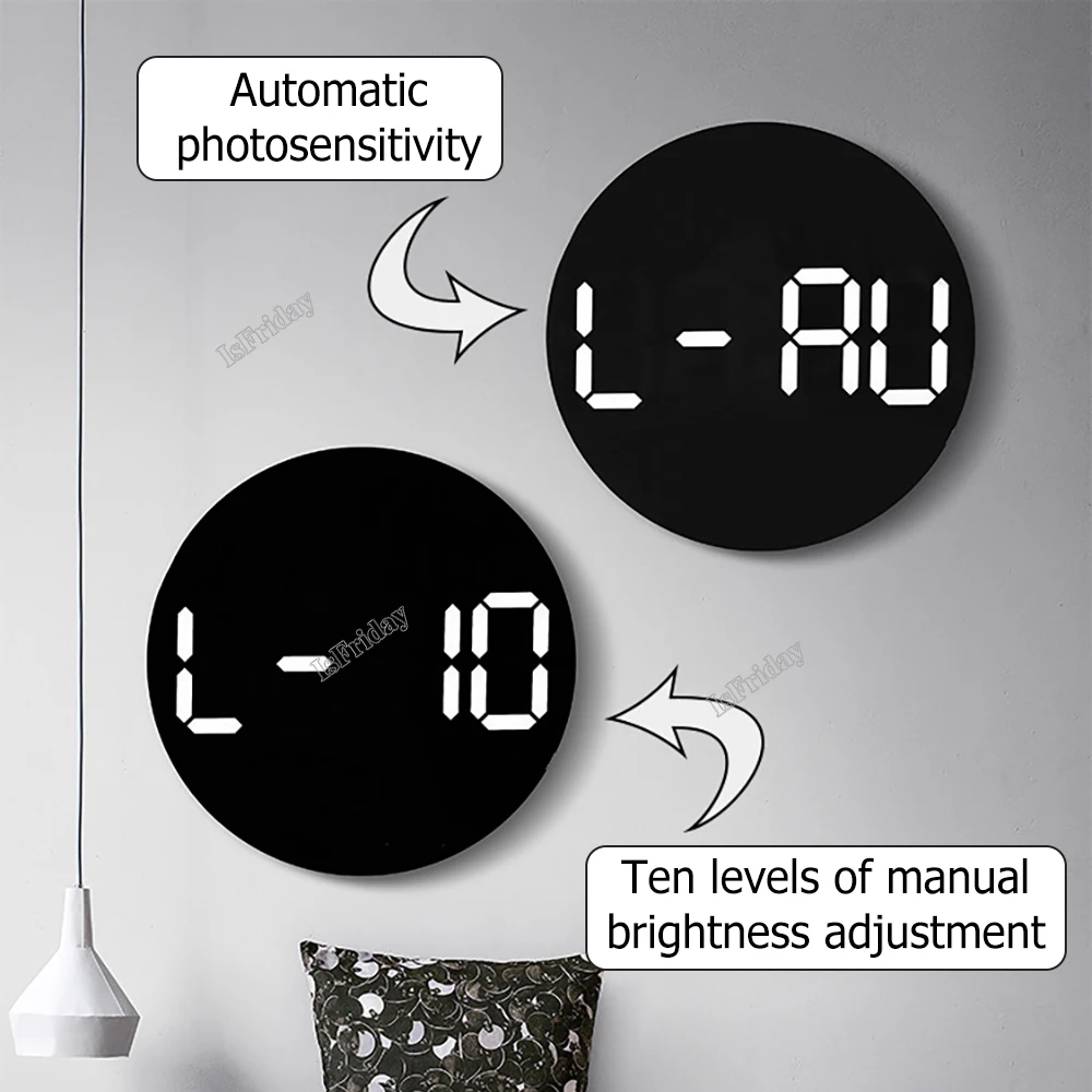 10inch Temperature Humidity Digital Wall Clock With Remote Control Alarm Date Week Display Wall-Mounted For Home Office