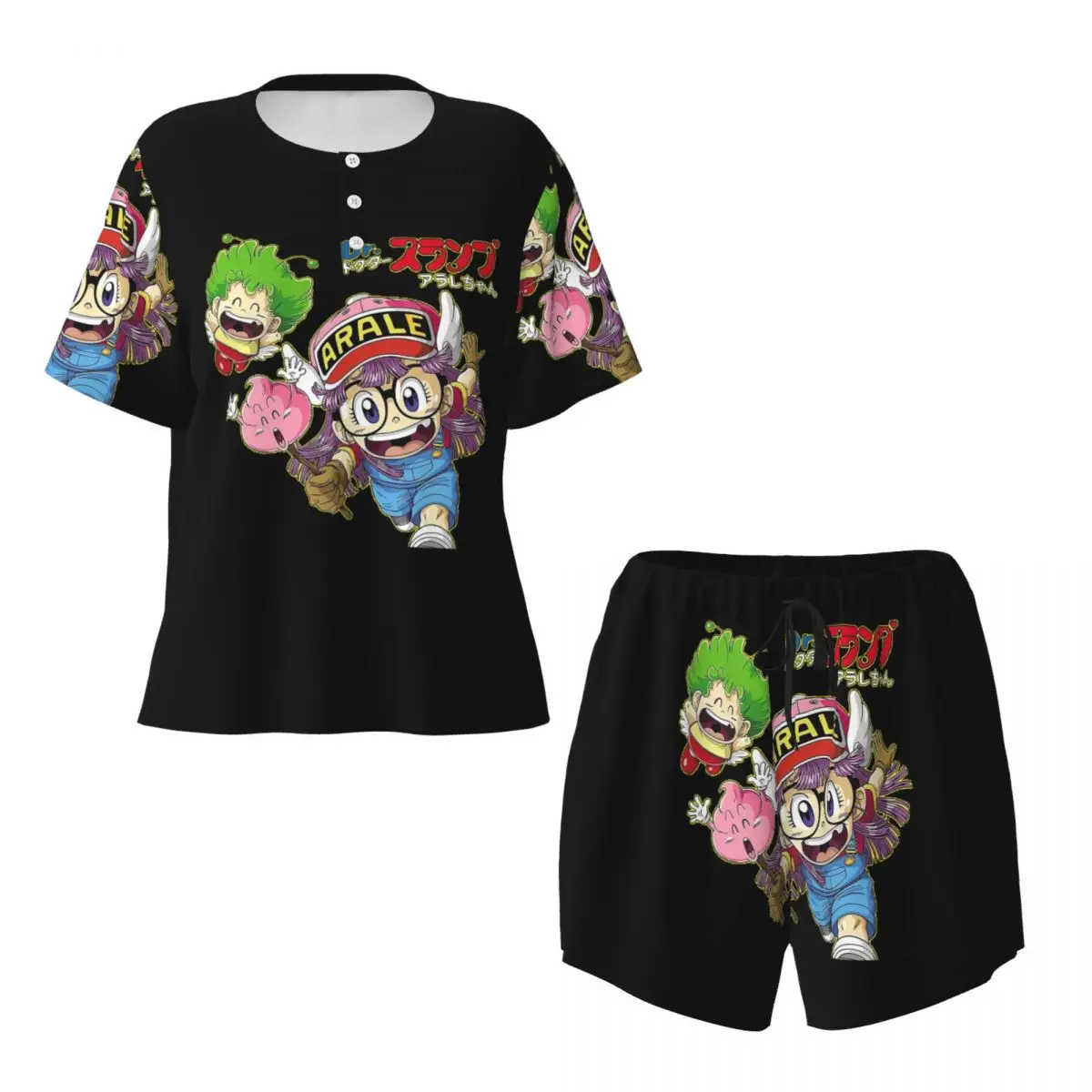 

Cute Dr.Slump Robot Girl Arale Hoyoyo Round Neck Short Sleeves Nightdress for Sleepshirts Women Loose Pajama Set Short Pants