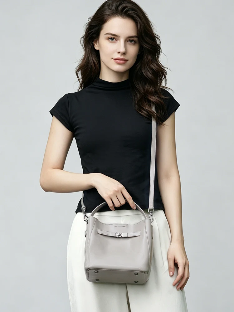 Zency 100% Genuine Leather Handbag Retro Women Luxury Designer Brand Bucket Bag Crossbody Shoulder Top Handle for Commuter 2026 - view 2