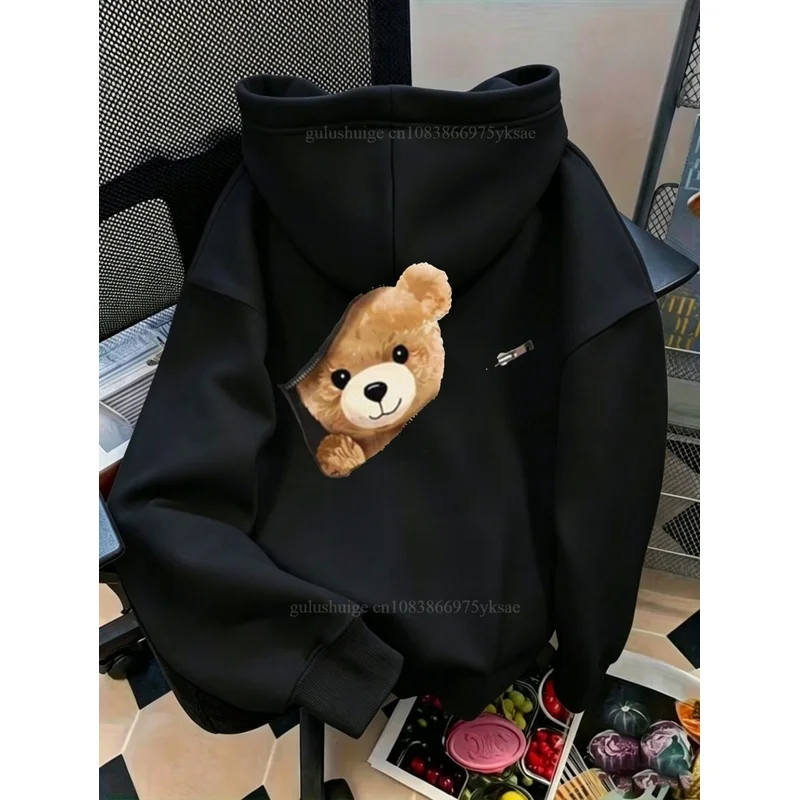 Casual Streetwear Hoodie Halloween Gifts Cute Teddy Bear Pattern Fall Clothes Autumn Winter Daily Wear Gift For Kids Teens