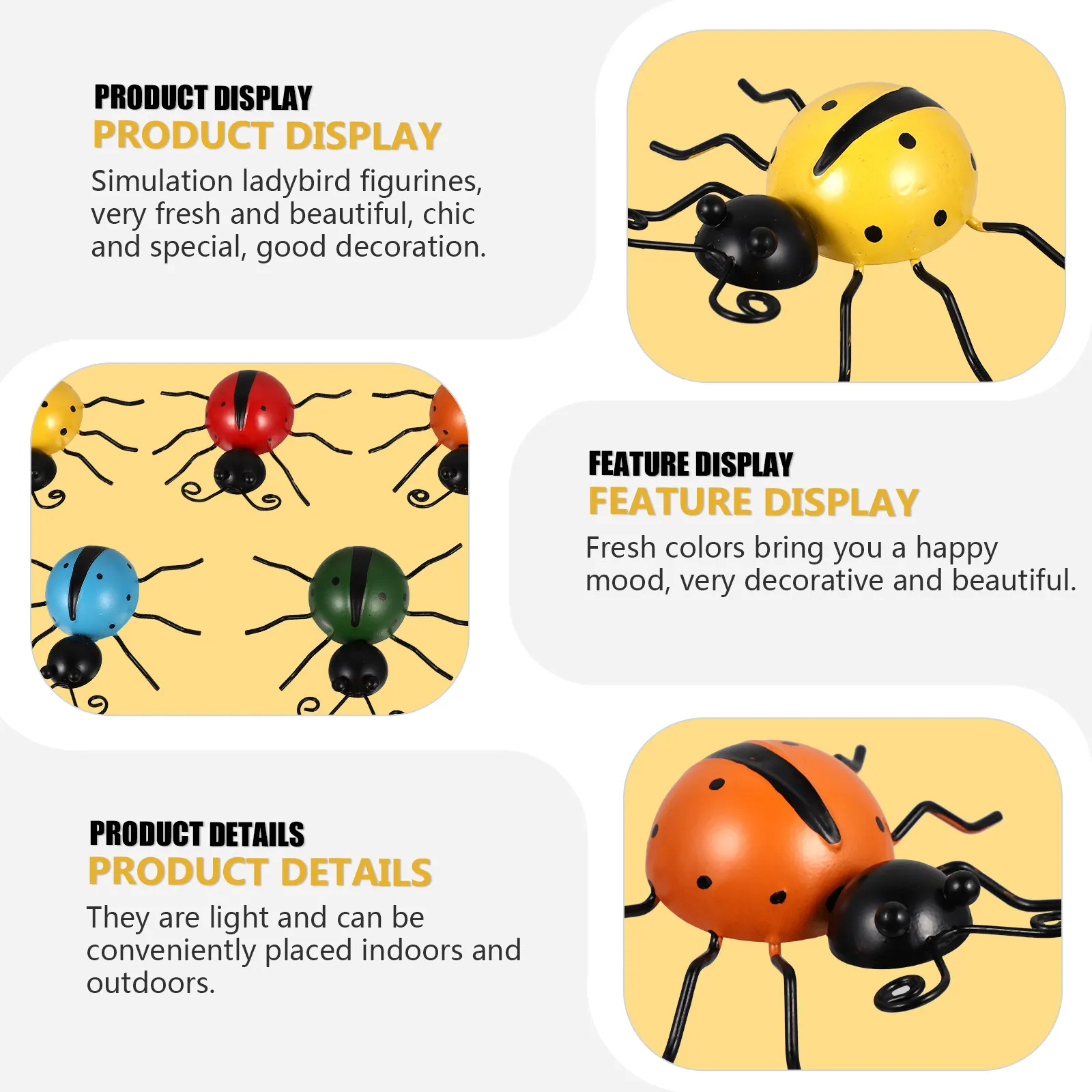 5Pcs Simulation Ladybug Outdoor Garden Decorations Metal Yard Ornaments Sturdy Iron Backyard Lawn Ladybird Sculpture