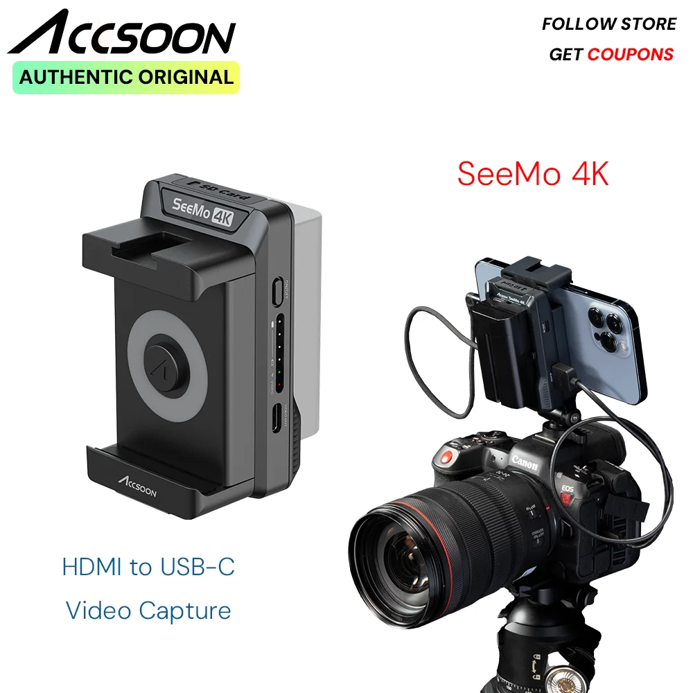 Accsoon SeeMo 4k Phone Monitor Compatibility with iPhone/iPad Video Live streaming Cameras4K HDMI to iOS Video Capture