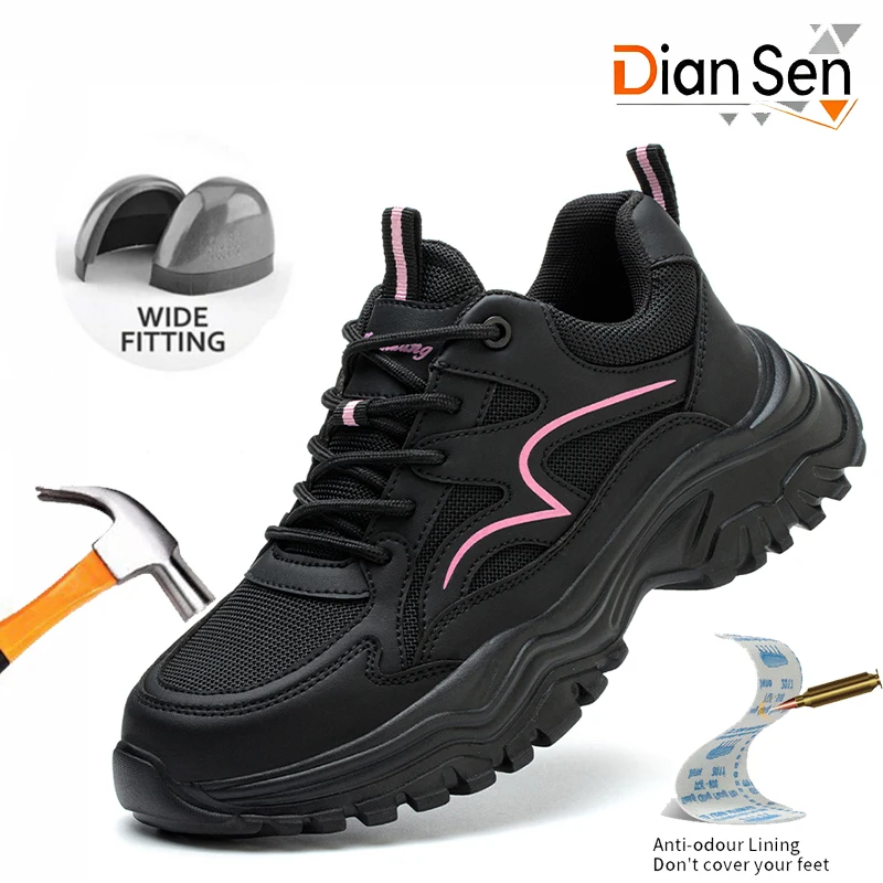 

Женские защитные ботинки со стальным носком, нескользящие, противоударные, повседневные кроссовки, обувь для ходьбы, строительные ботинки, промышленная обувь