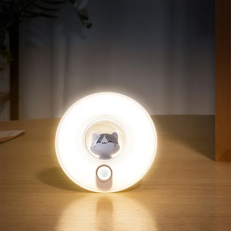 Motion Sensor LED Night Light Cute Donut Kitten Rechargeable Cabinet Lamp for Kitchen Wardrobe Staircase Wireless Closet Lights