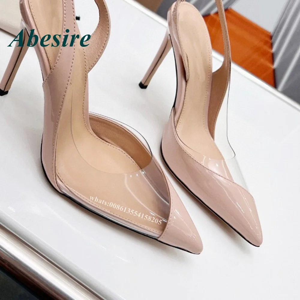 2022 pompe da donna viola in Pvc trasparente punta a punta di lusso Stiletto Slingback lucido tacchi alti Designer Big Size Summer Brand Party