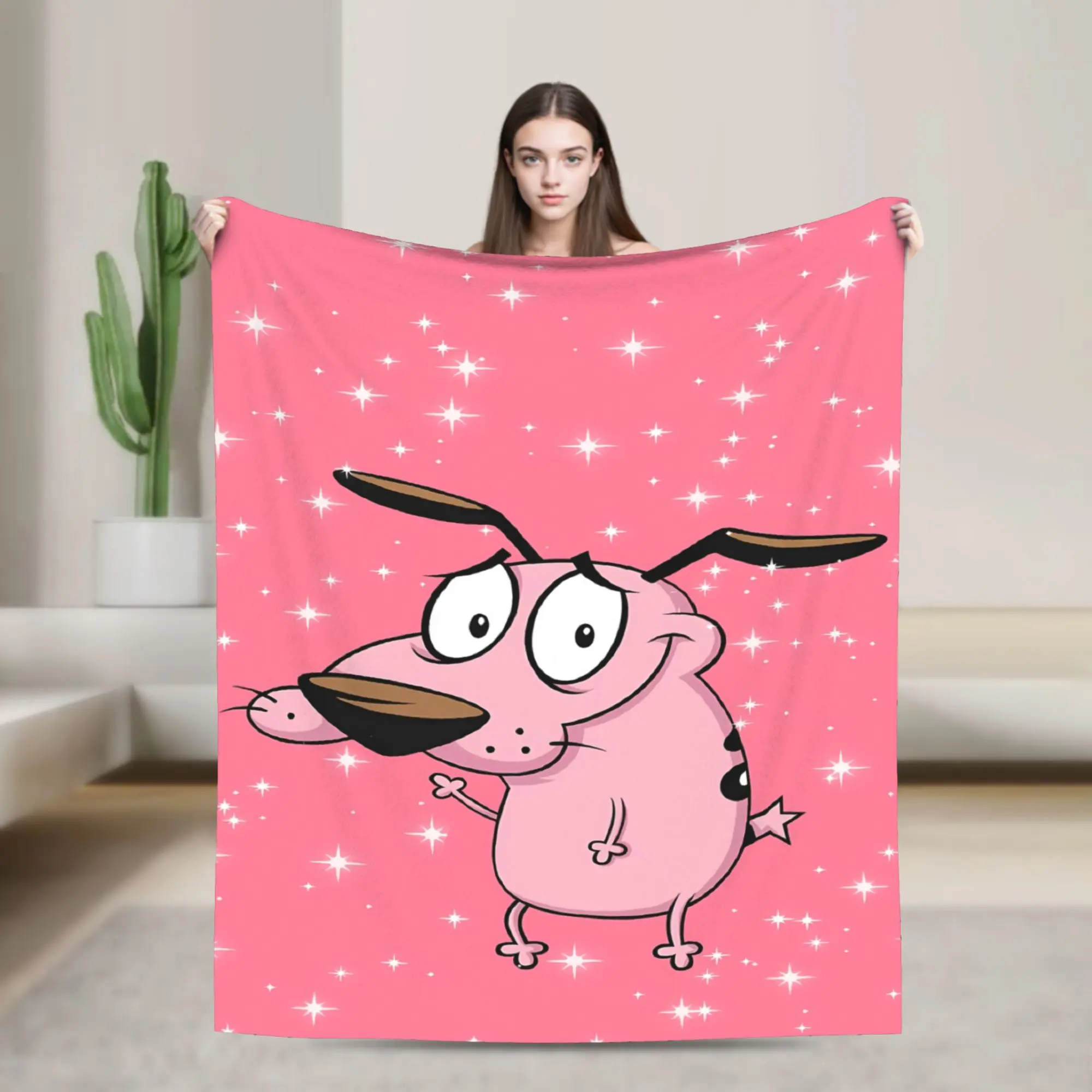 Warm Soft Blankets Airplane Cartoon Courage Cowardly Dog Throw Blanket Flannel Bedspread For Couch Chair Sofa Bed Sofa Bed Cover