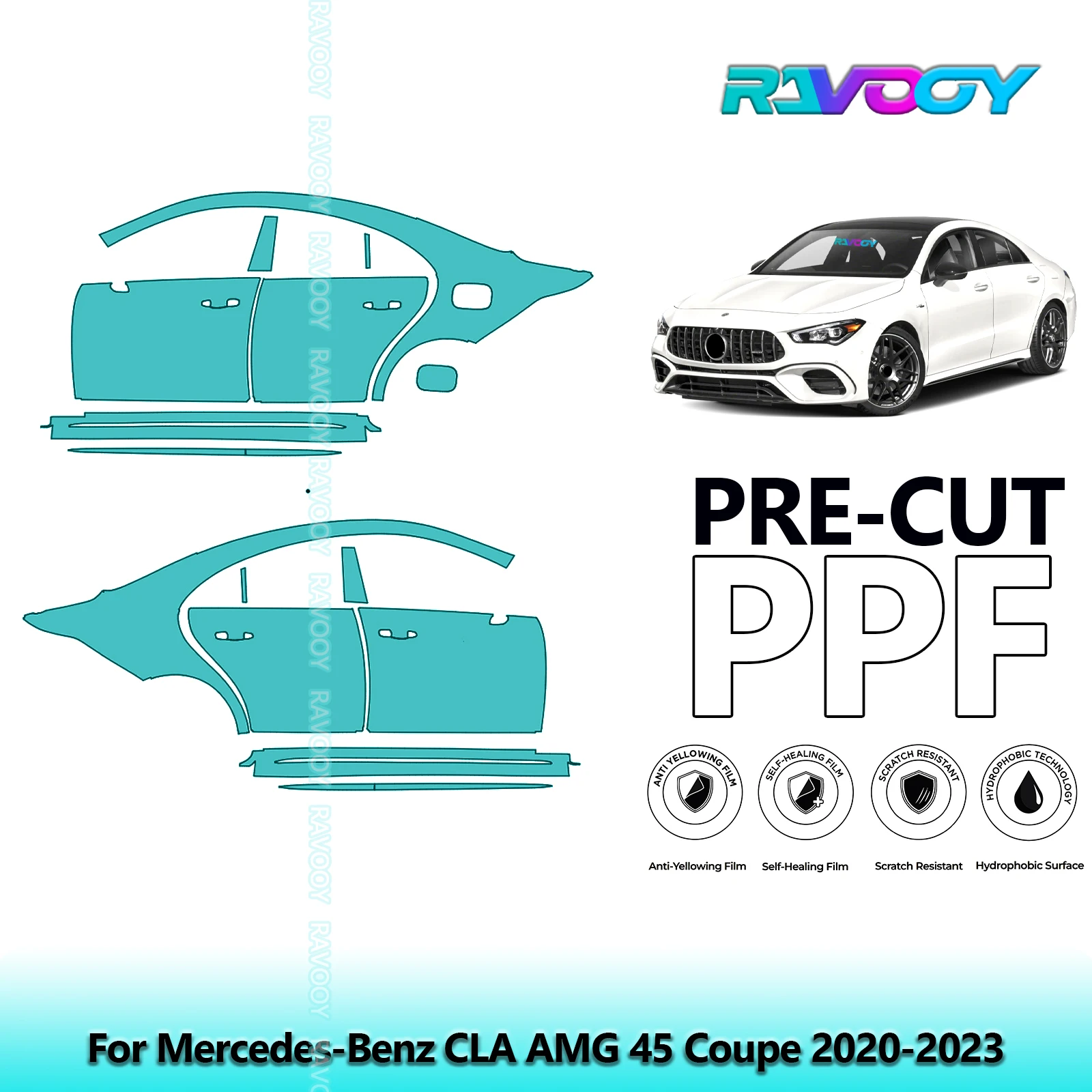 

For Mercedes-Benz CLA AMG 45 Coupe 2020-2023 8.5mil Clear Matte Pre-Cut PPF Door & A/B Pillar Kit TPU Paint Protection Film Set