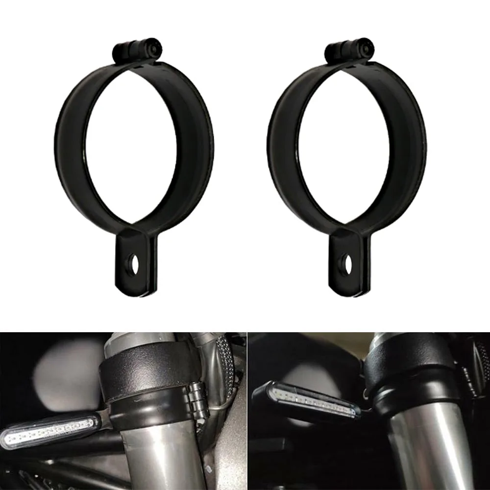 

2pcs Motorcycle Fog Light Turn Signal Clamps Bracket Flasher Bracket Indicators Holder Fork Mount Clamp Black / Chrome