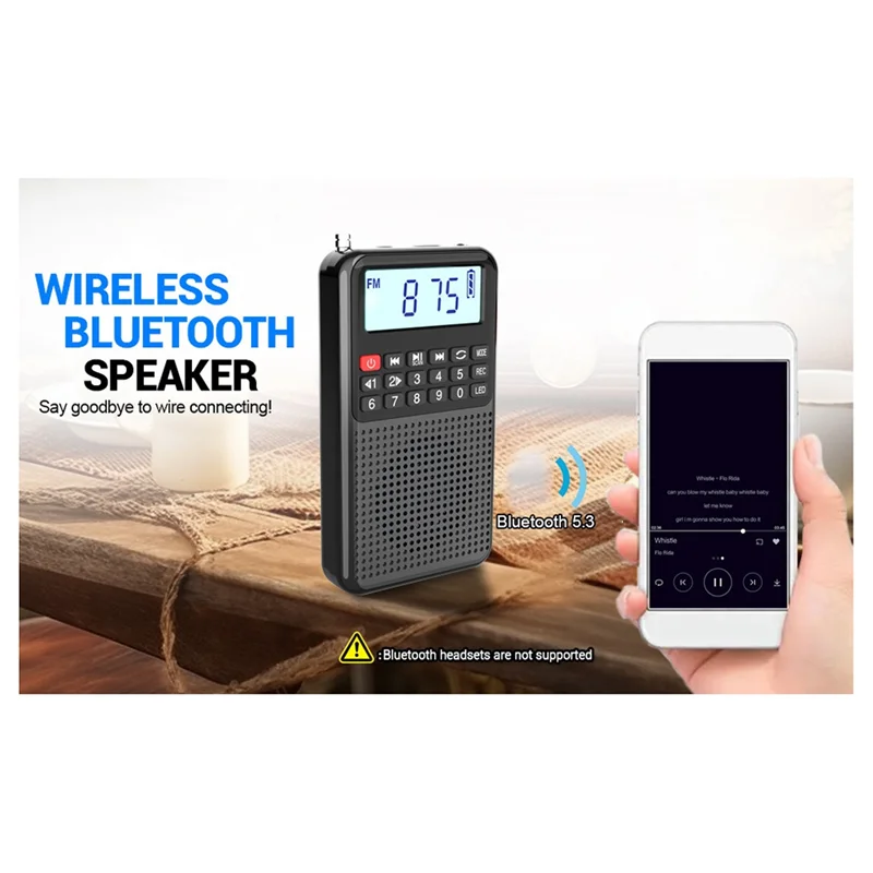 FFYY-AM FM 미니 휴대용 포켓 라디오 MP3 소형 라디오 (수면 타이머, SD 카드, 충전식, AM/FM 9K 10K 듀얼 밴드 모드 지원)