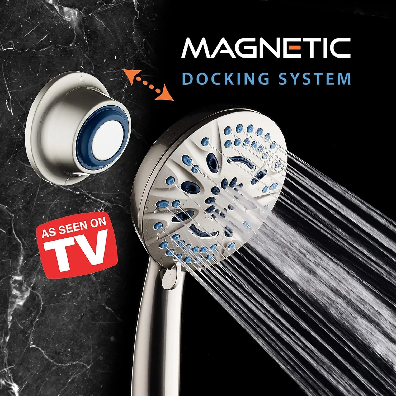 8-Mode High-Pressure Handheld Shower Head with Magnetic Docking System, 5 Inch Face, Hygienic Jets, 6 ft Stainless Steel Hose