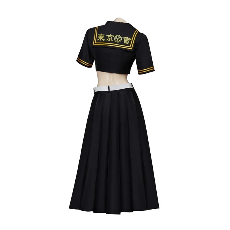 Anime Tokyo Mikey Manjiro Sano Cosplay Costume Revengers Black Sexy Top Skirts Uniform Longuette Women Halloween Party Clothes