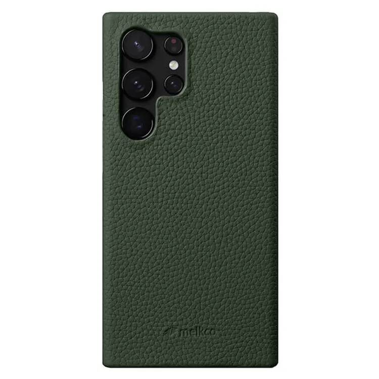 

MELKCO For Samsung Galaxy S25 Ultra Case Incomplete Edge Genuine Cow Leather Coated PC Cover - Green