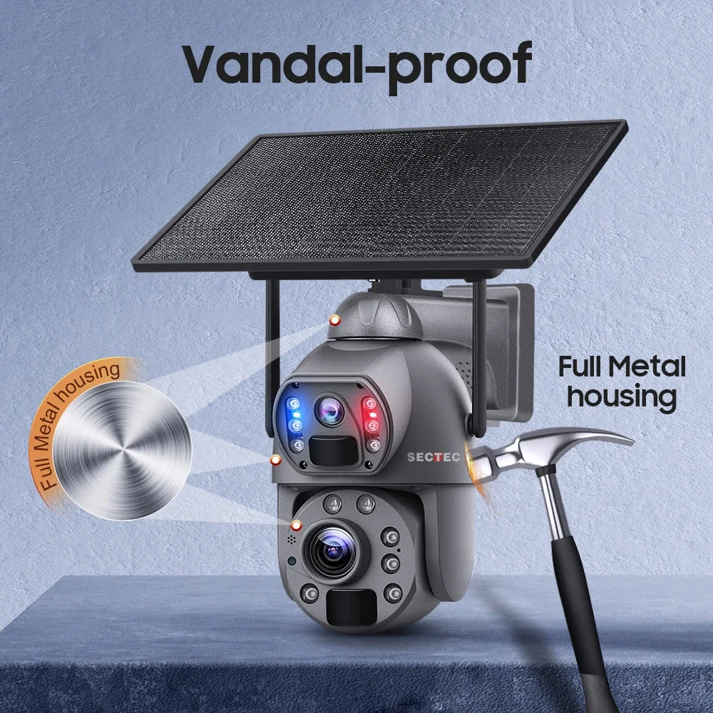 HD عدسة مزدوجة GSM 4G كاميرا تعمل بالطاقة الشمسية 36x التكبير حالة معدنية في الهواء الطلق Ip67 كاميرا تعمل بالطاقة الشمسية واسعة المزدوجة Pir مراقبة الأمن كاميرا تلفزيونات الدوائر المغلقة