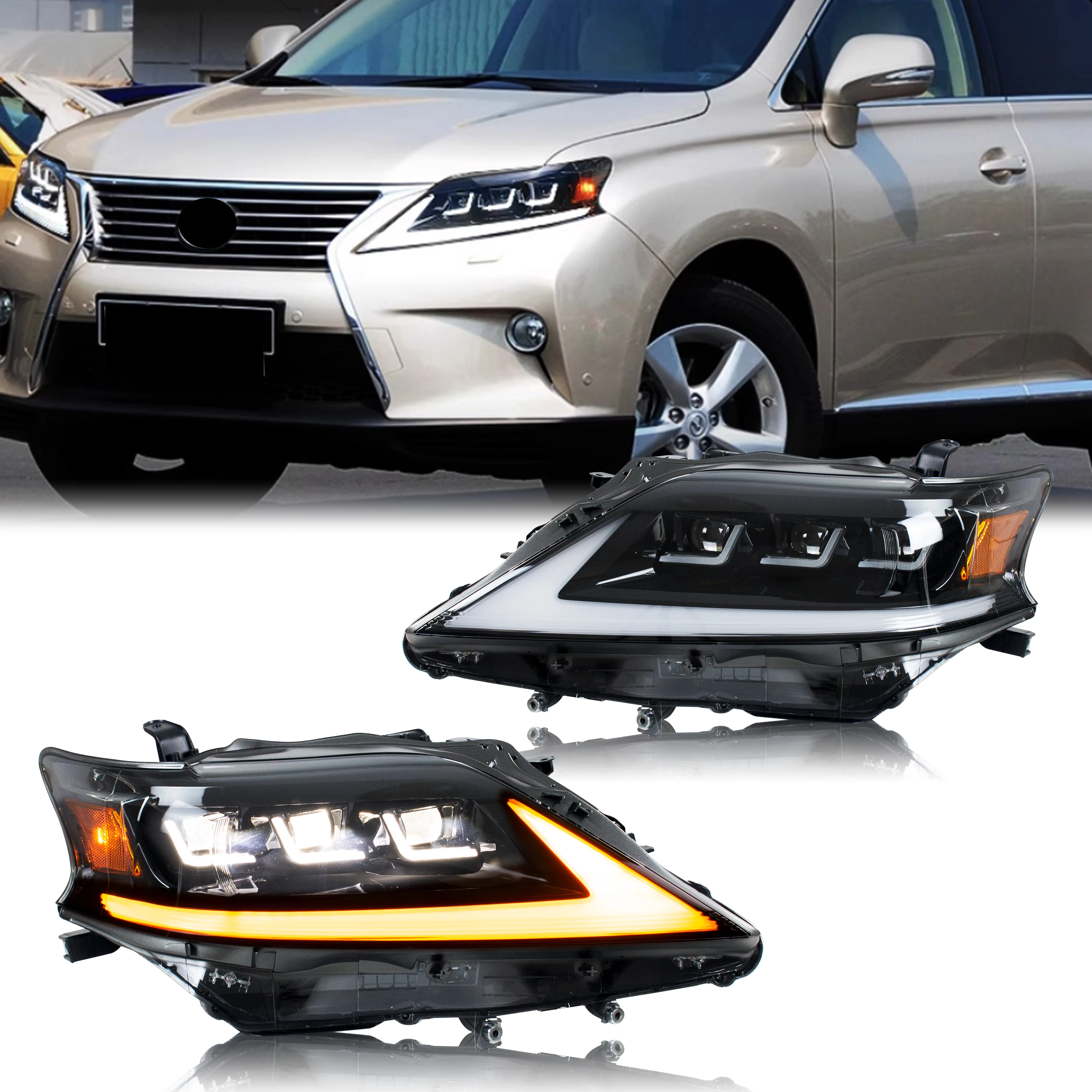 

LED Headlights for Lexus RX350 RX450h 2010-2015 F-Sport DRL Triple Projectors Sequential Turn Signal Front Lamps Assembly