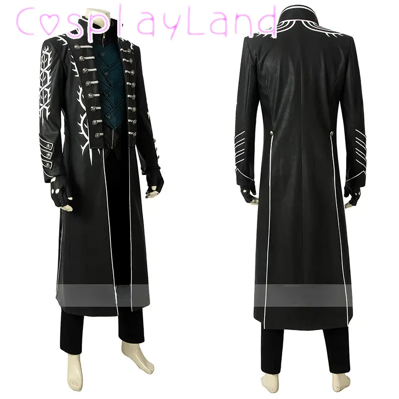 

Hot Game DMC5 Cosplay Vergil Costume Nelo Complete Outfit with Boots Halloween Carnival Men Suit Jacket Vest Custom Made