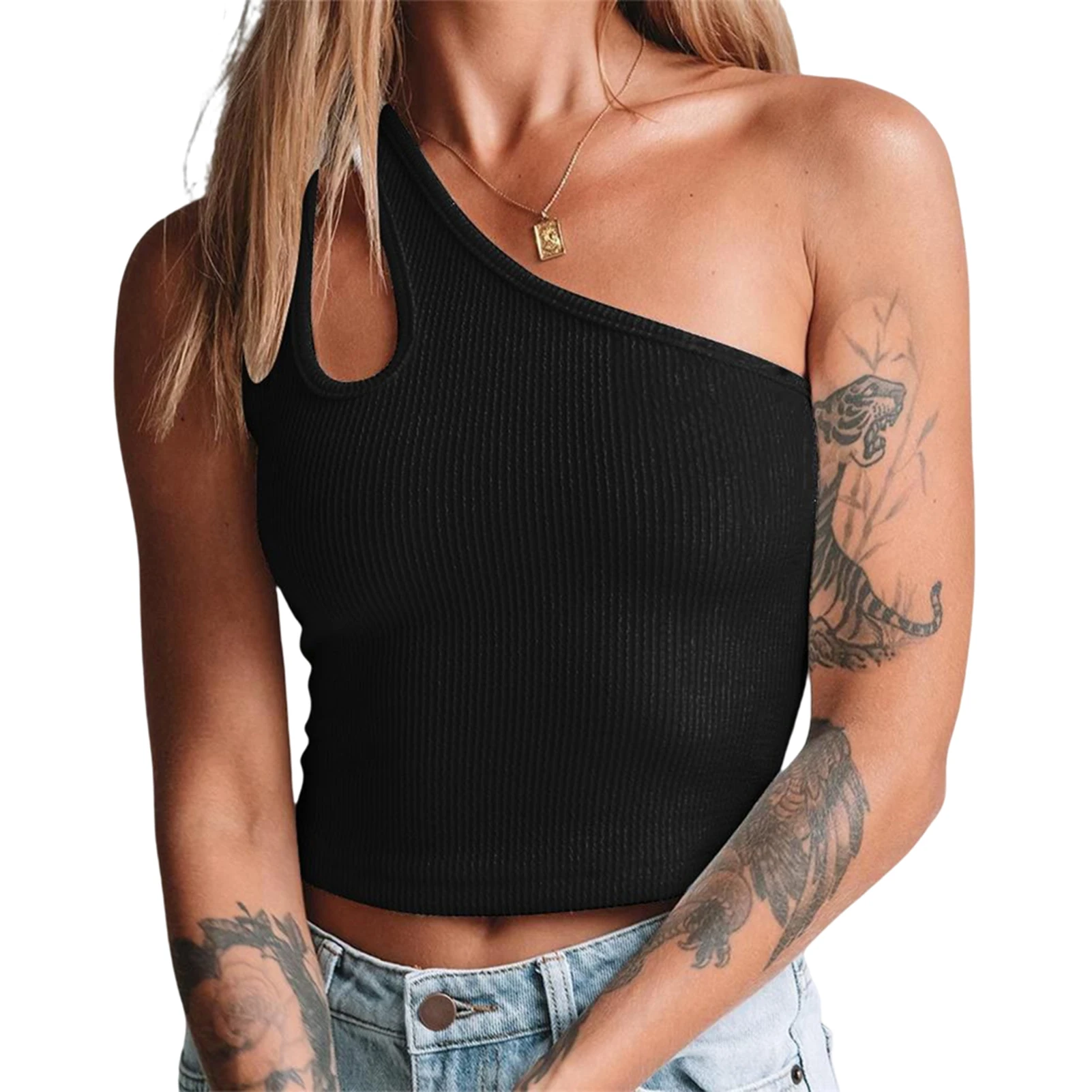 New Women's Sexy One Shoulder Tank Tops Summer Backless Solid Color Camisole Tops 2022 Summer Tanks For Women Vest Ropa De Mujer