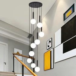 Moderne Glazen Bal Kroonluchters Led Home Decor Verlichtingsarmaturen Woonkamer Indoor Hotel Lobby Trappen Messing Opknoping Lamp Lustres E27