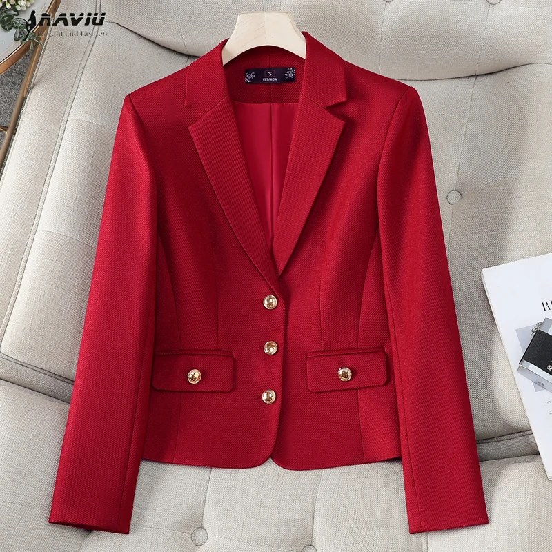

NAVIU Red Casual Women's Suit Jacket Fashion Versatile Autumn 2025 New Arrival Elegant High Quality Blazer Tops Office Lady Coat