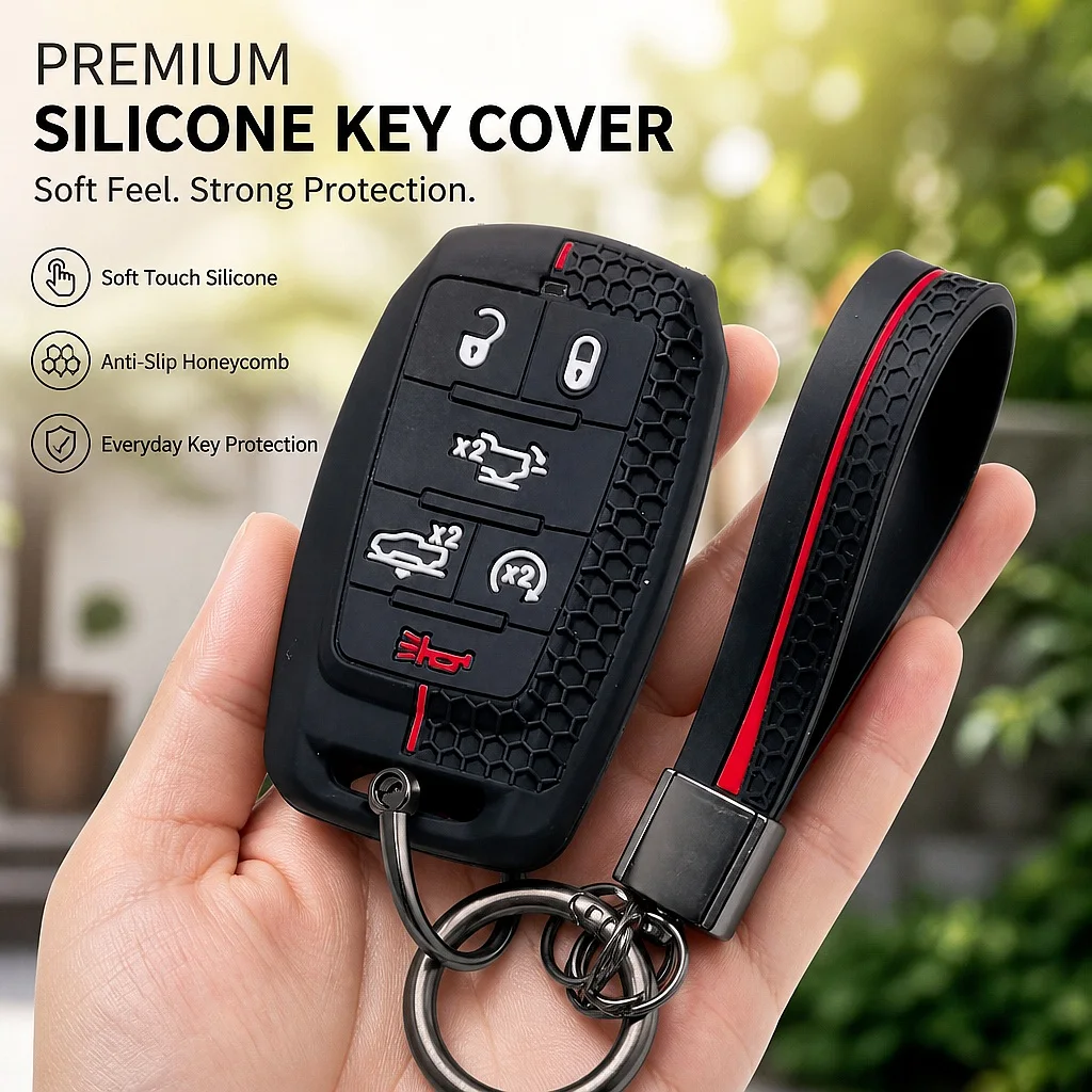 Silicone Key Fob Cover with keychain for Dodge Durango Challenger Charger Chrysler 300 for Jeep Grand Cherokee Grand Wagoneer