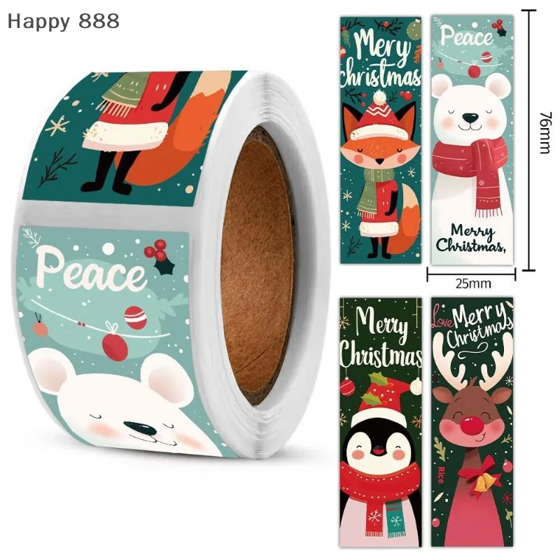 

Рулон рождественских наклеек, 120 шт., милый Санта-Клаус и белый медведь — идеально подходит для подарочной упаковки — на основе бумаги