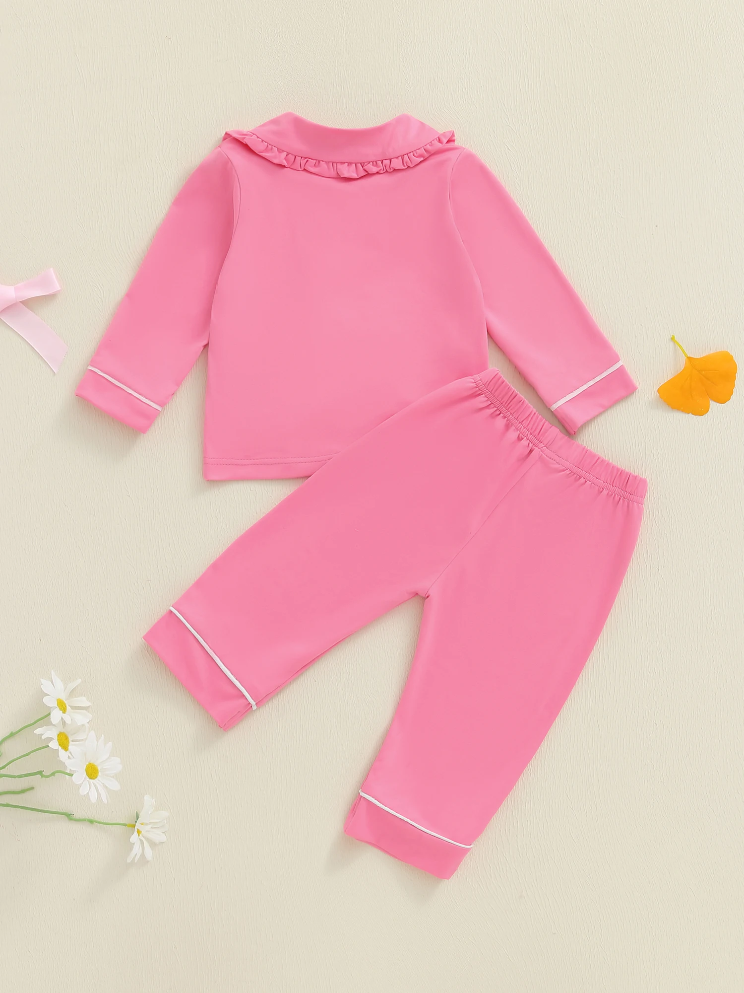 

Cute Baby Girl Autumn Pajama Set Adorable Floral Print Peter Pan Collar Long Sleeve Shirt with Matching Pants Cozy Sleepwear