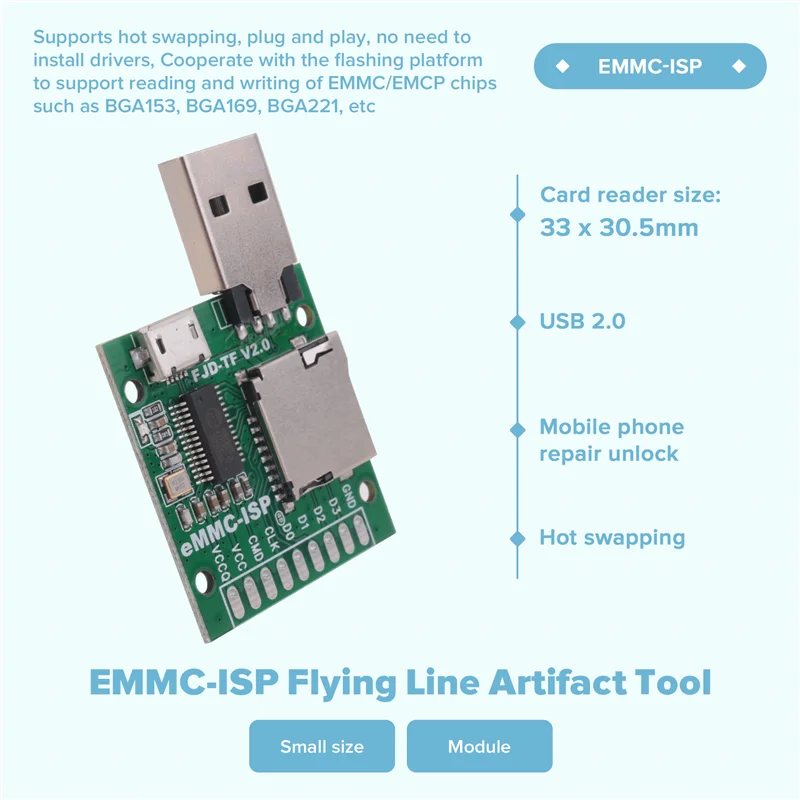 

ABKI-Advanced Phone Repair Flash Tool Emmc-Isp Flying Line Разблокировка с аксессуаром для чтения карт Au6438bs