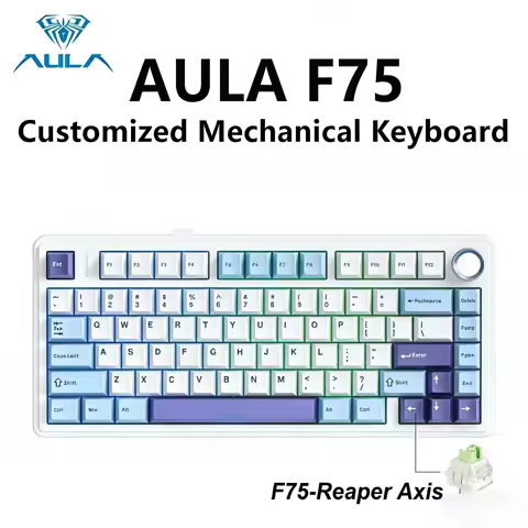 AULA F75 Gaming Mechanical Keyboard 2.4G Wireless Bluetooth Wired PBT Keycaps RGB 75% Layout Gasket Structure PC Game Keyboard