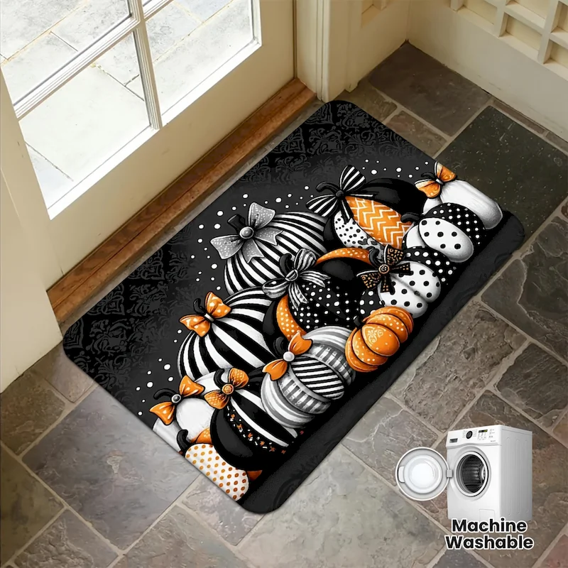 VIKAMA Halloween Striped Polka Dot Pumpkin Doormat Retro Floral Anti Slip Carpet Indoor Entrance Autumn Home Decoration