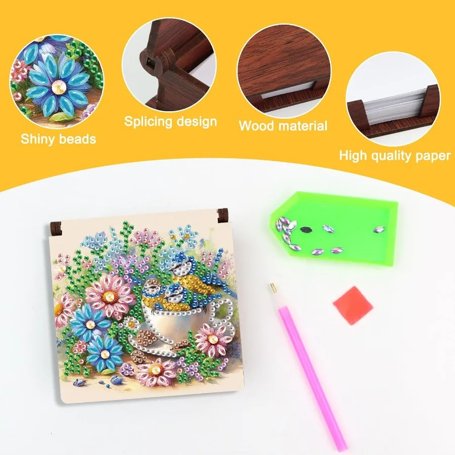 Note Storage Box Diamond Art Painting Wooden Message Paper Storage Note Box Reusable Sticky Note Holder for Work Desk Organizat