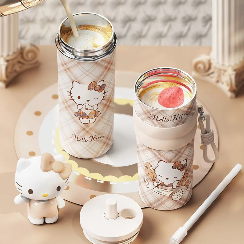X&W Light Brown Hello Kitty Series Vacuum Flasks Stainless Steel Kawaii Drink Cup Leak-proof Outdoor Sports Water Cup for Kids