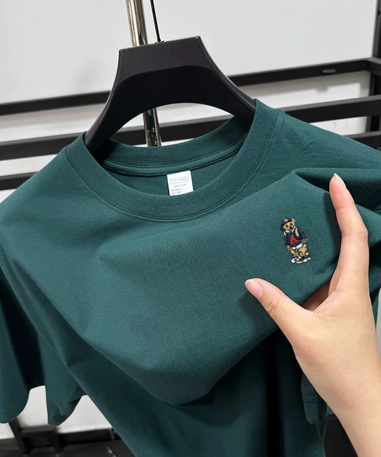 العلامة التجارية الموضة تيدي بير المطرزة تي شيرتات قصيرة الاكمام الرجال الصيف 100% القطن تنفس الشباب الكورية عادية جولة الرقبة #4