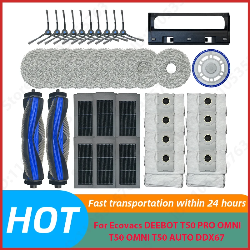 

For Ecovacs DEEBOT T50 PRO OMNI /T50 AUTO DDX67 Robot Vacuum Cleaner Main Side Brush Mop Cloth HEPA Filter Dust Bag Parts