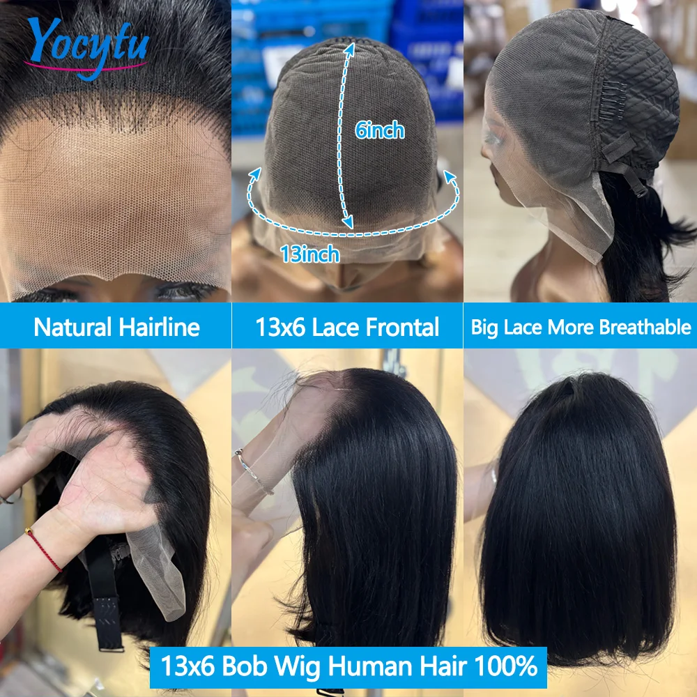 YOCYTU 13x6 Bob Lace Front Perücke Echthaar 12 Zoll Kurze Glatte Bob Frontal Perücken Vorgezupft Transparente Spitzenperücken für Frauen – Detail 7