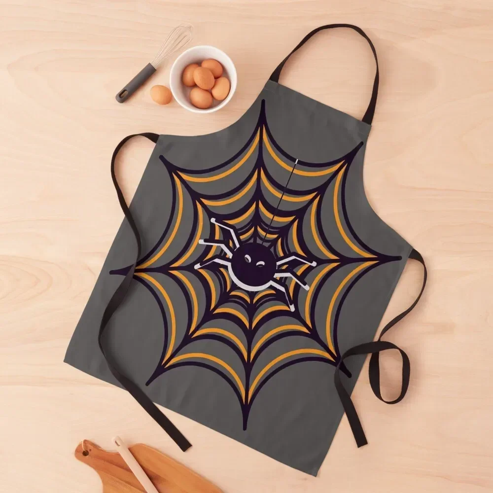 

Spider web yellow black Halloween design Apron Manicurists Waterproof Kitchen Woman kindergarten teacher Apron