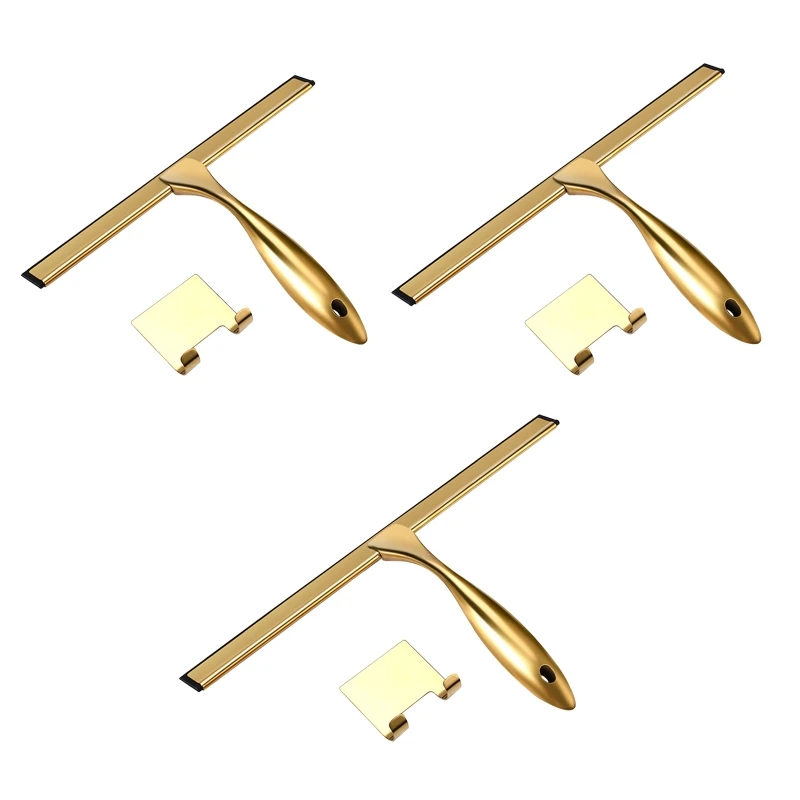 

Stainless Steel Shower Squeegee with Handle Silicone Rubber Strip Cleaner Dropship