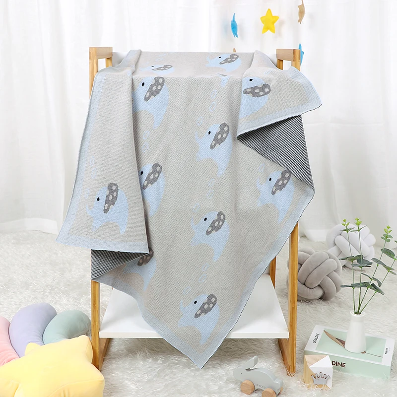 ベビーブランケット-100-コットンチェック柄ニット幼児ベビーカーワープおくるみ-100-80-センチメートル新生児女の子男の子ベッドベビーベッドソフトキルトかわいい象