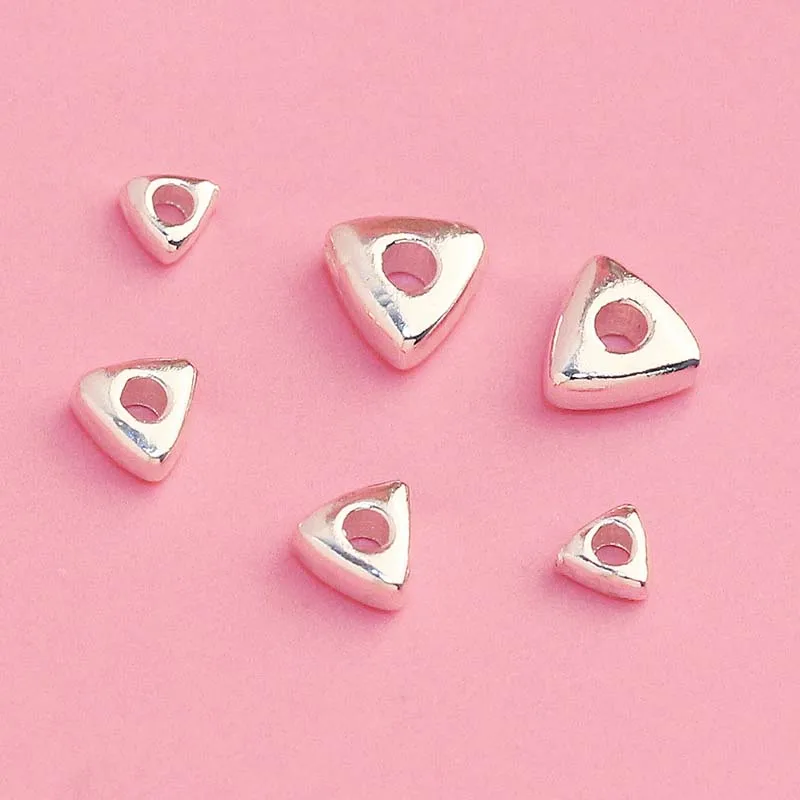Genuine Real Pure Solid 925 Sterling Silver Beads 18k Gold Triangular Spacers Loose Bead DIY Jewelry Making Findings