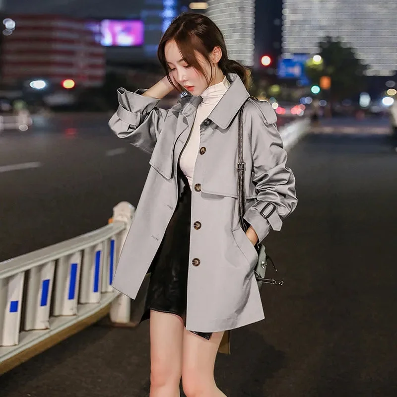 2024 Spring Autumn Trench Coat For Women Streetwear Turn-down Collar Double Breasted Overcoat Female Medium And Long Windbreaker image 2